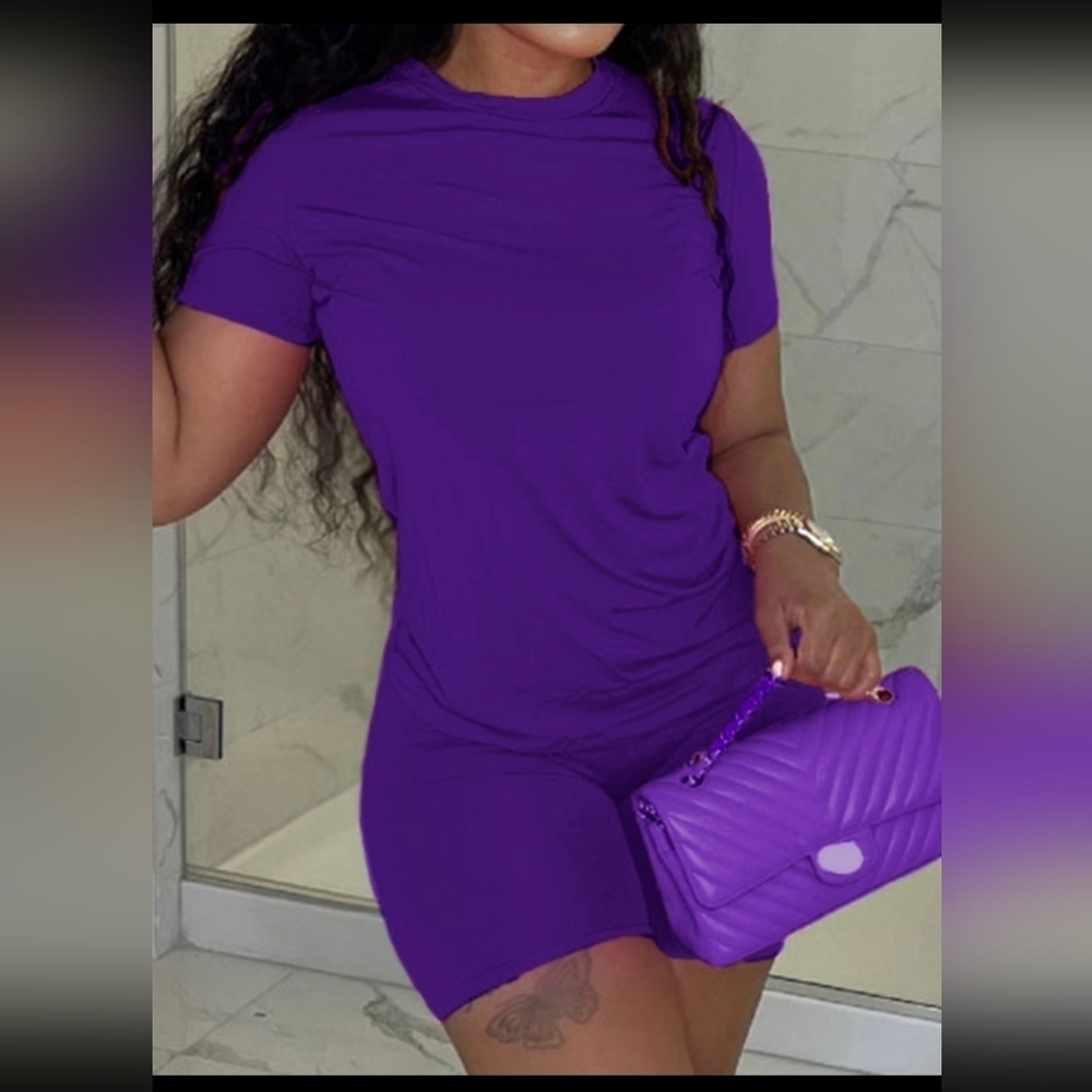 NEW PURPLE STRETCH 2 PIECE SHORT SET PLUS SIZE FITS SIZES 3XL- 4XL